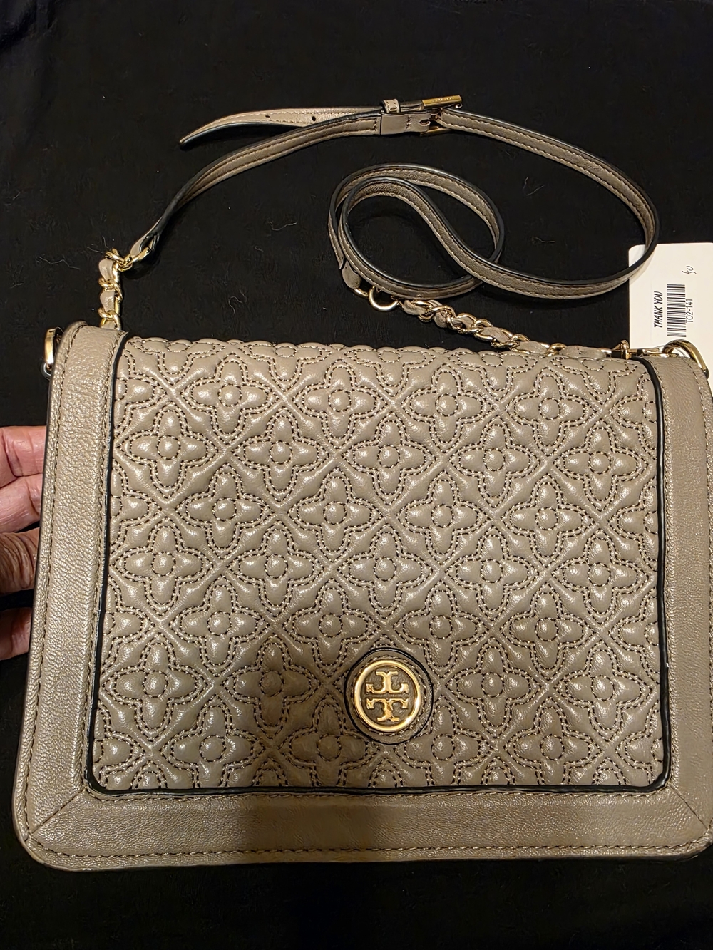 Tory Burch Quilted Leather Crossbody - Taupe